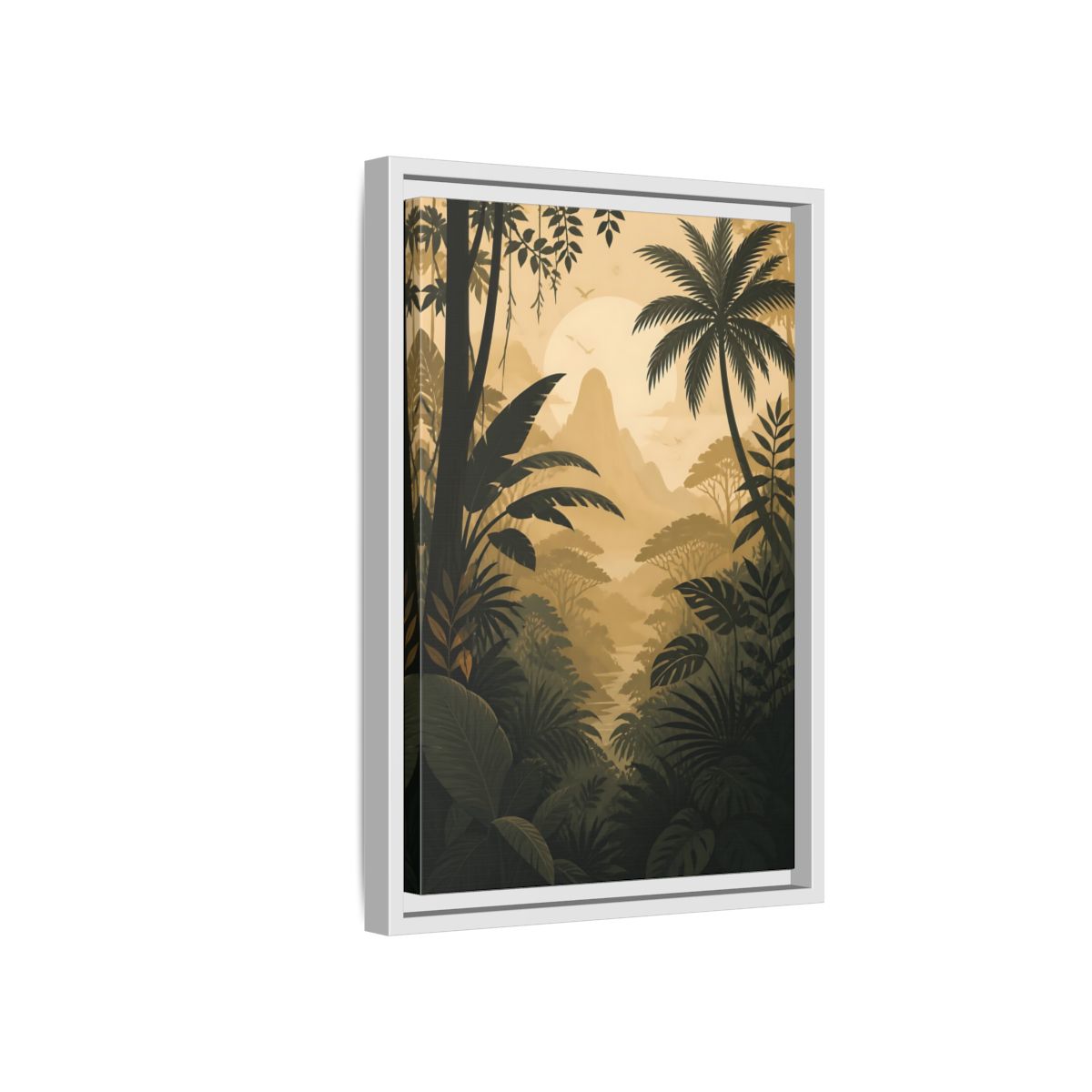 Nature Jungle Landscape Brown and Gold Framed Canvas Wall Art - Living Room, Above Couch shown as canvas wall art