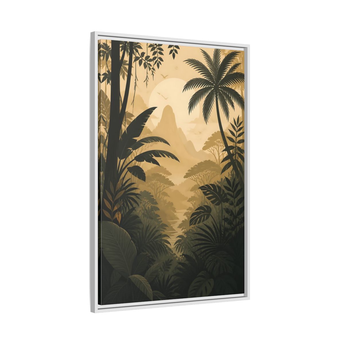 Nature Jungle Landscape Brown and Gold Framed Canvas Wall Art - Living Room, Above Couch shown as canvas wall art