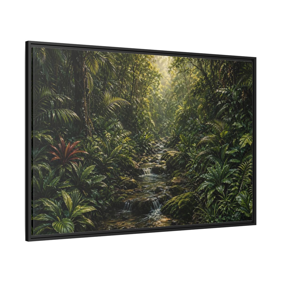 Side Mockup 12. Nature Jungle River Green Jungle shown as stretched canvas wall art