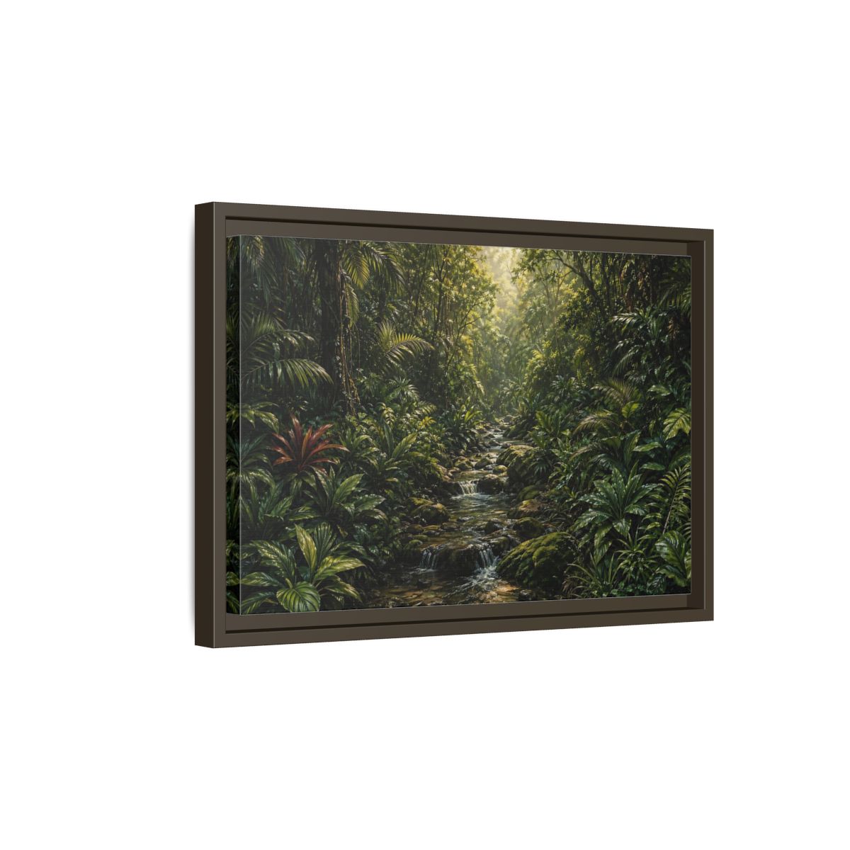 Side Mockup 5. Nature Jungle River Green Jungle shown as stretched canvas wall art