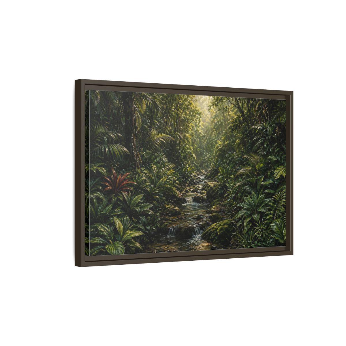 Side Mockup 2. Nature Jungle River Green Jungle shown as stretched canvas wall art
