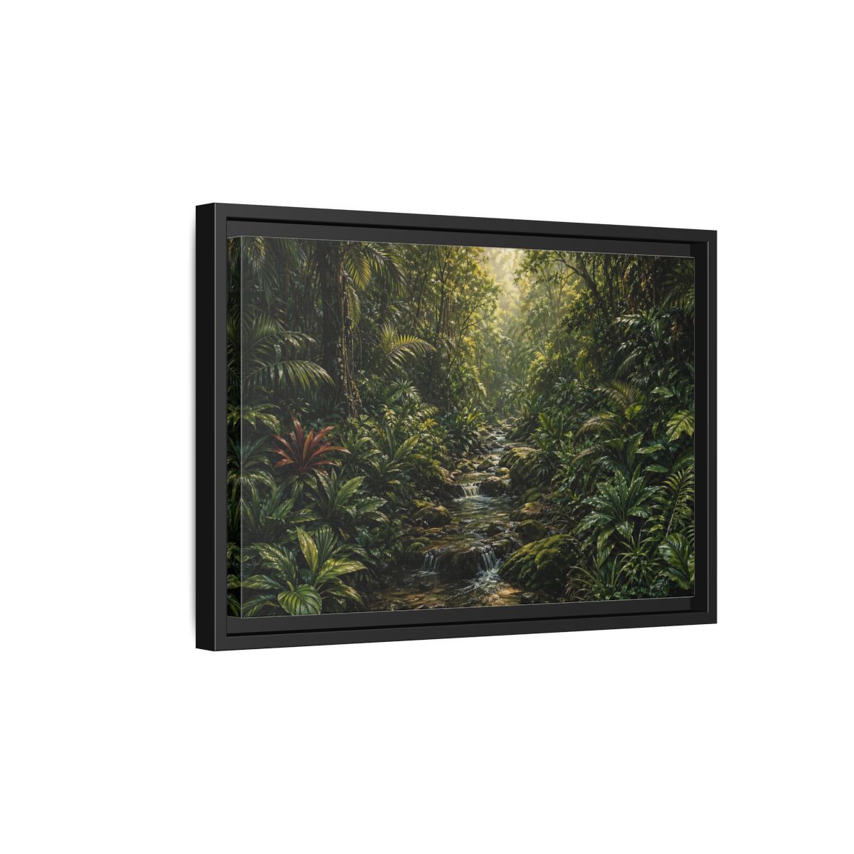 Side Mockup 6. Nature Jungle River Green Jungle shown as stretched canvas wall art