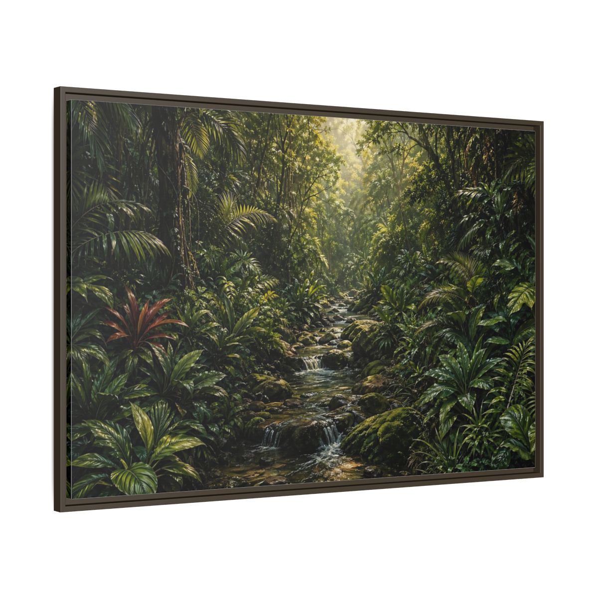 Side Mockup 8. Nature Jungle River Green Jungle shown as stretched canvas wall art