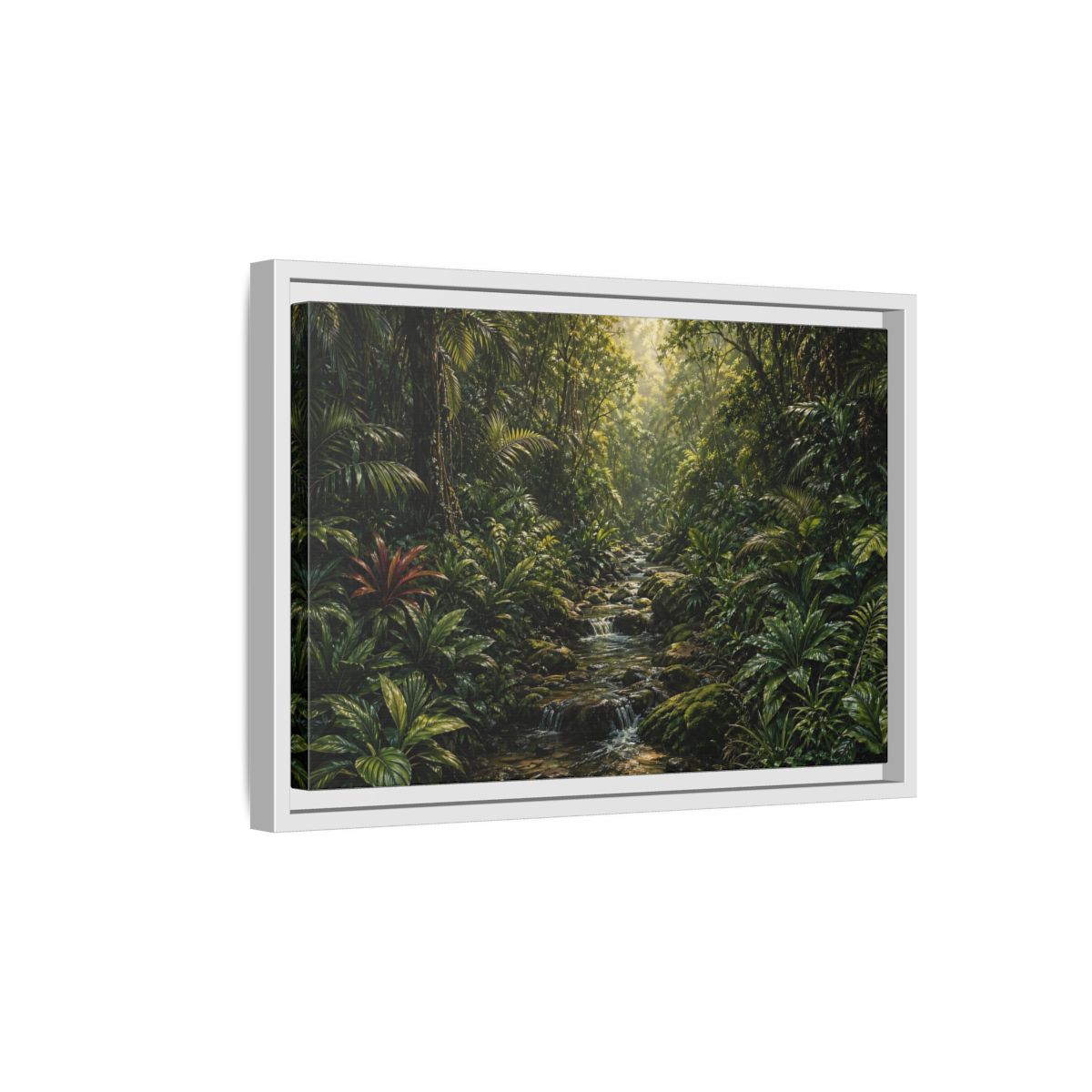 Side Mockup 4. Nature Jungle River Green Jungle shown as stretched canvas wall art