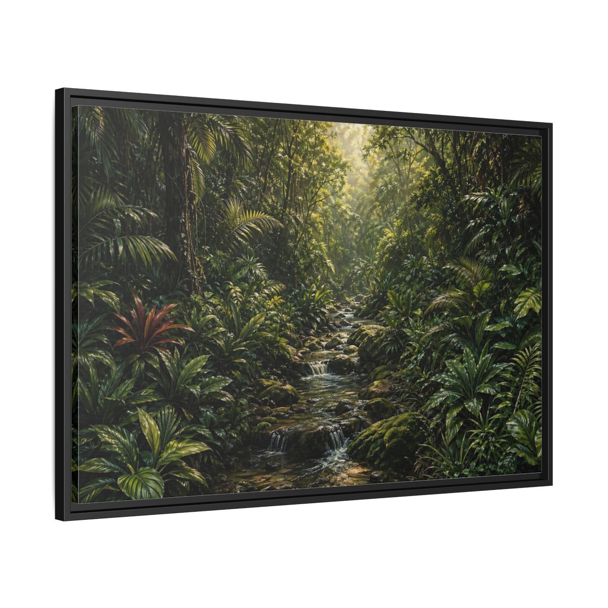 Side Mockup 13. Nature Jungle River Green Jungle shown as stretched canvas wall art