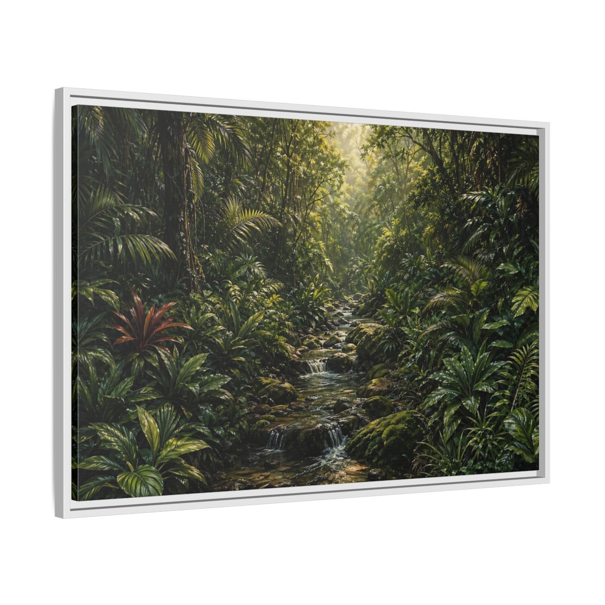 Side Mockup 9. Nature Jungle River Green Jungle shown as stretched canvas wall art