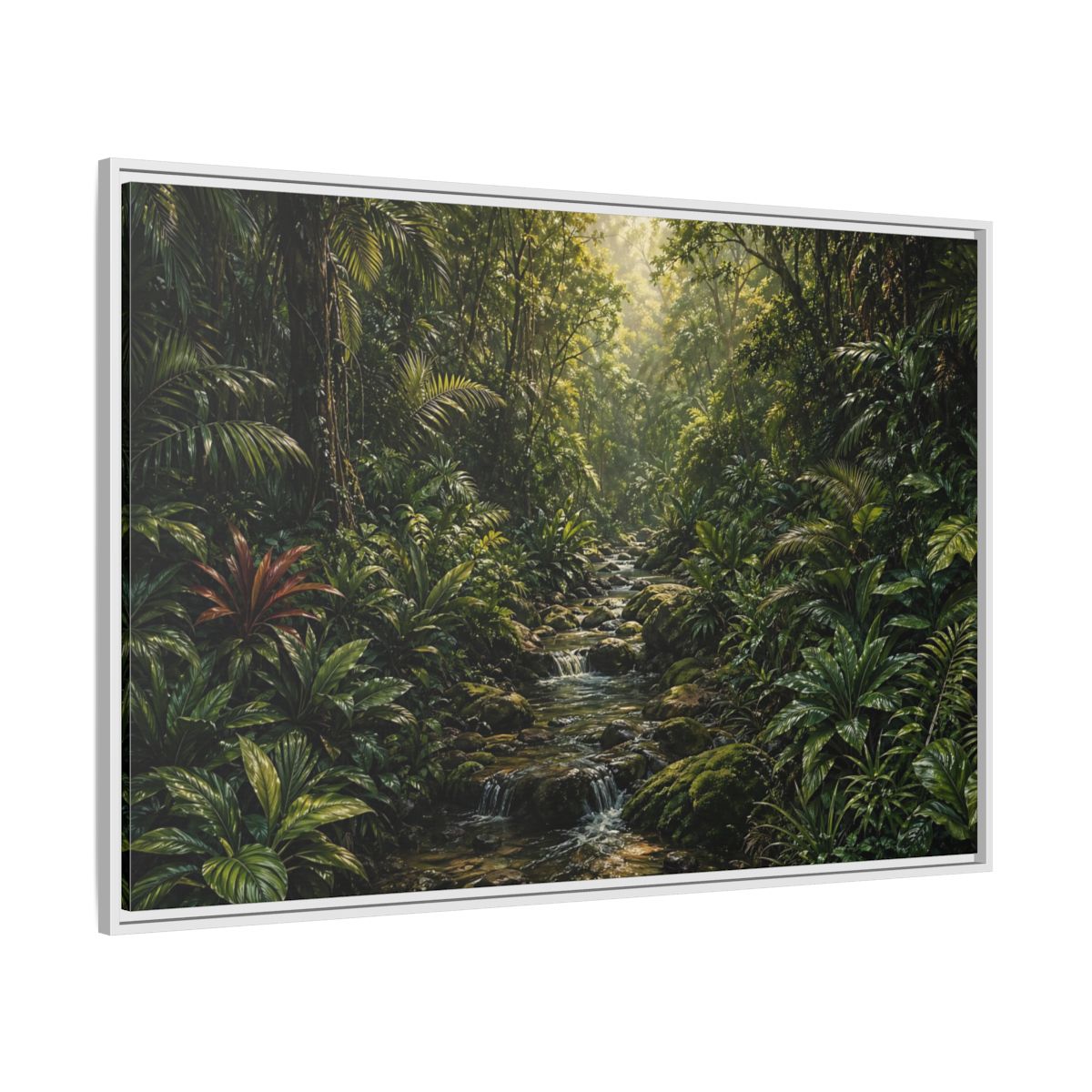 Side Mockup 7. Nature Jungle River Green Jungle shown as stretched canvas wall art
