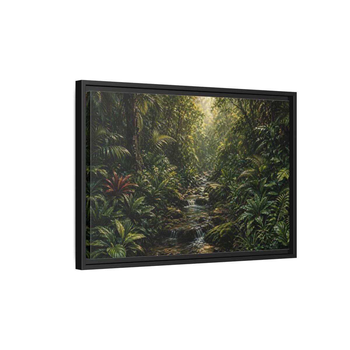 Side Mockup 3. Nature Jungle River Green Jungle shown as stretched canvas wall art