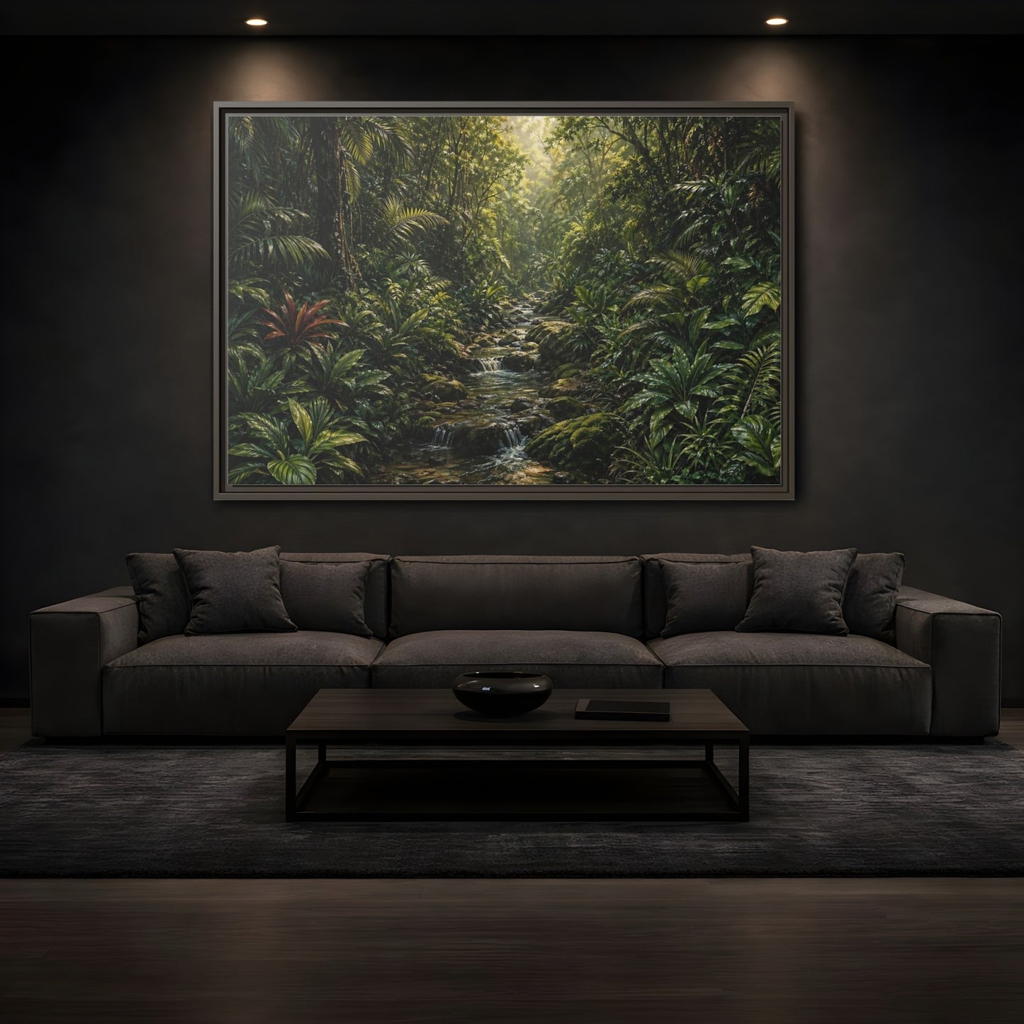 Mockup 3. Nature Jungle River Green Jungle shown as stretched canvas wall art