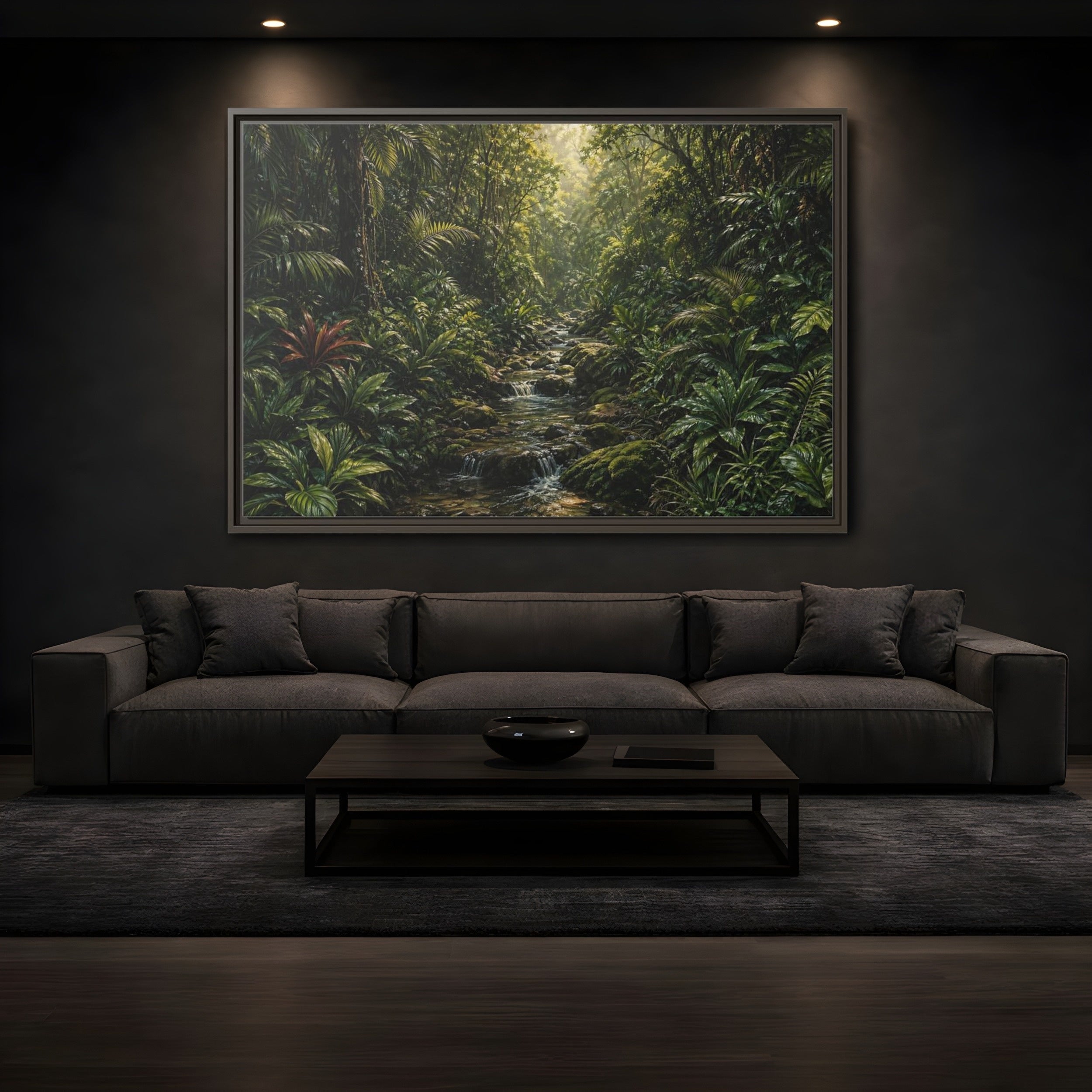 Mockup 3. Nature Jungle River Green Jungle shown as stretched canvas wall art