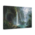 Side Mockup 4. Nature Jungle Waterfalls Green Blue shown as stretched canvas wall art