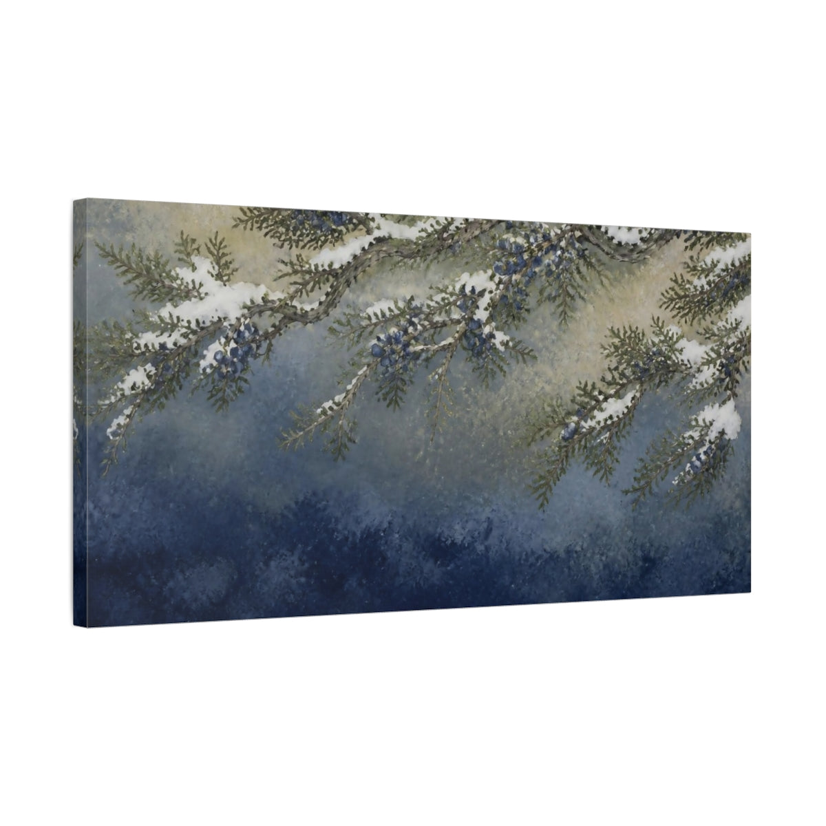Side Mockup 1. Nature Juniper Branches shown as canvas print