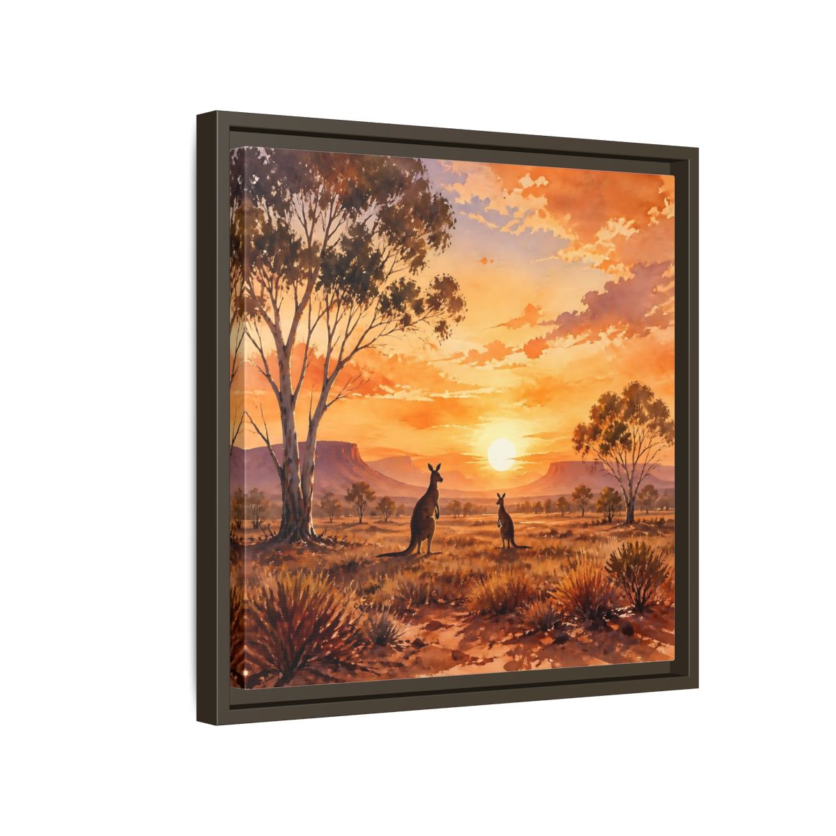 Side Mockup 14. Nature Kangaroos Orange Sunset Kangaroos shown as stretched canvas wall art