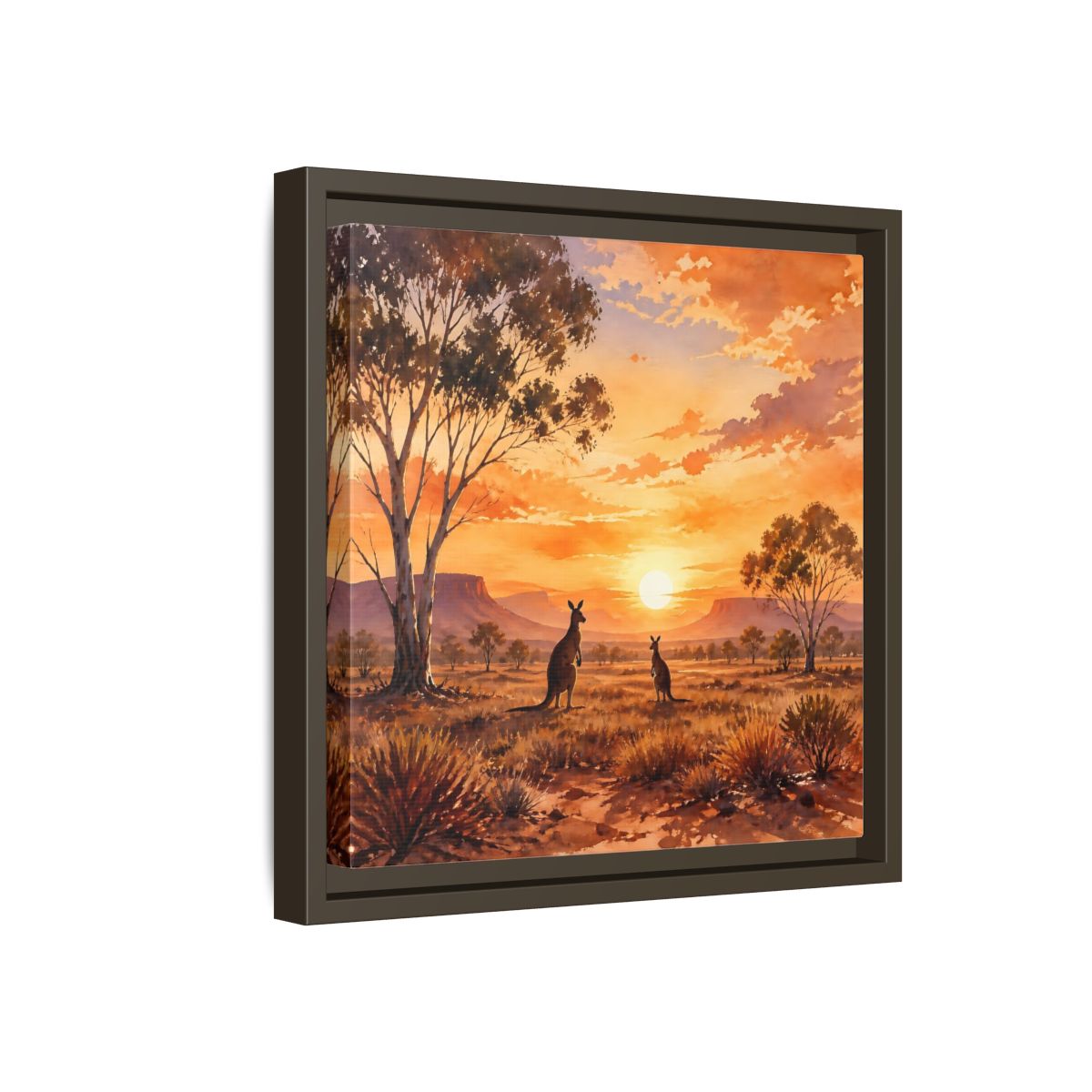 Side Mockup 17. Nature Kangaroos Orange Sunset Kangaroos shown as stretched canvas wall art