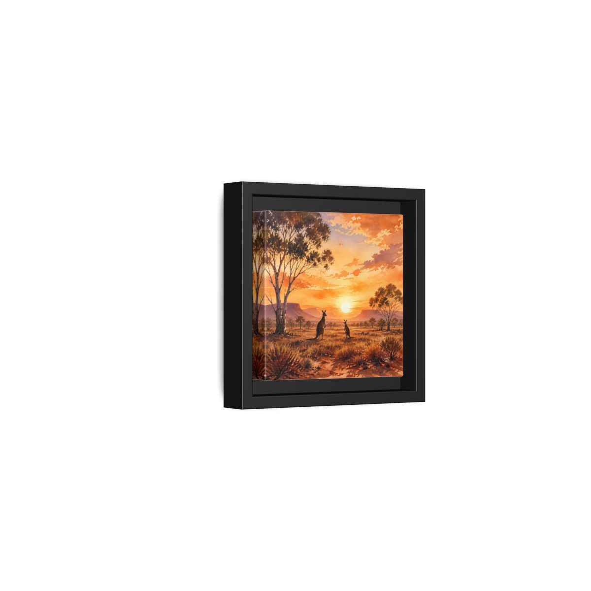 Side Mockup 24. Nature Kangaroos Orange Sunset Kangaroos shown as stretched canvas wall art