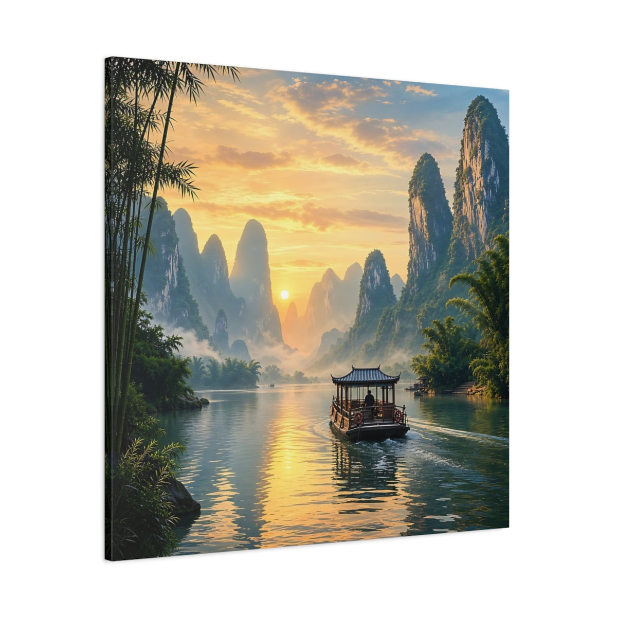 Side Mockup 1. Nature Karst Mountains Orange And Green Landscape shown as stretched canvas wall art