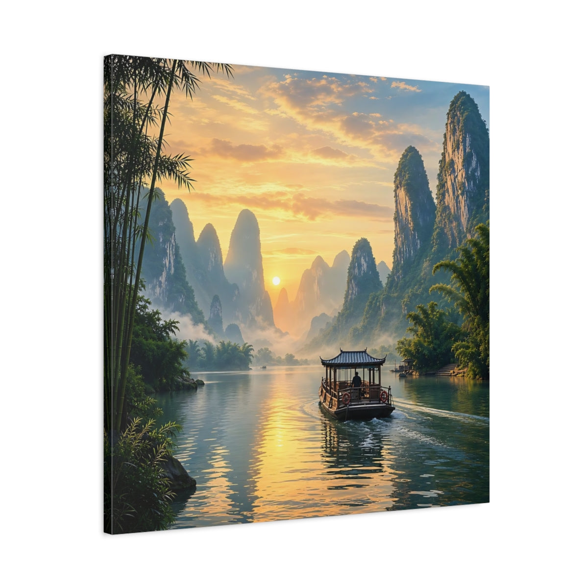 Side Mockup 3. Nature Karst Mountains Orange And Green Landscape shown as stretched canvas wall art