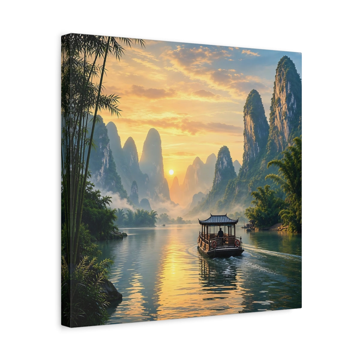 Side Mockup 6. Nature Karst Mountains Orange And Green Landscape shown as stretched canvas wall art