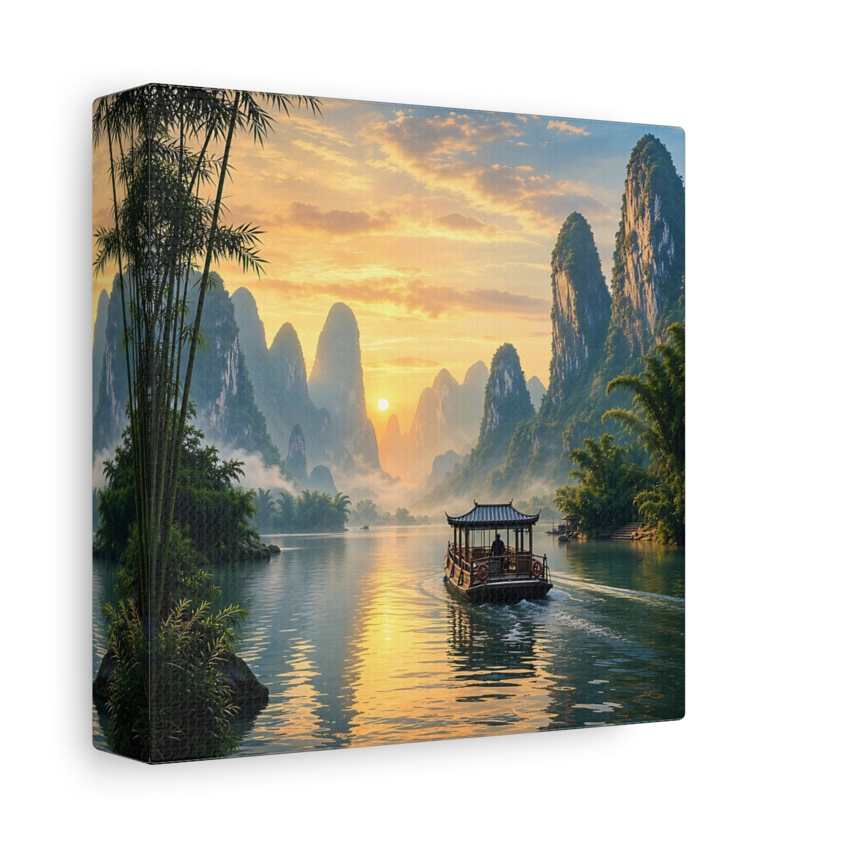 Side Mockup 2. Nature Karst Mountains Orange And Green Landscape shown as stretched canvas wall art