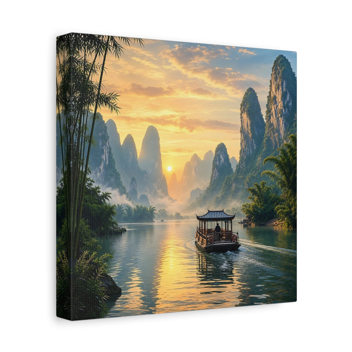 Side Mockup 9. Nature Karst Mountains Orange And Green Landscape shown as stretched canvas wall art