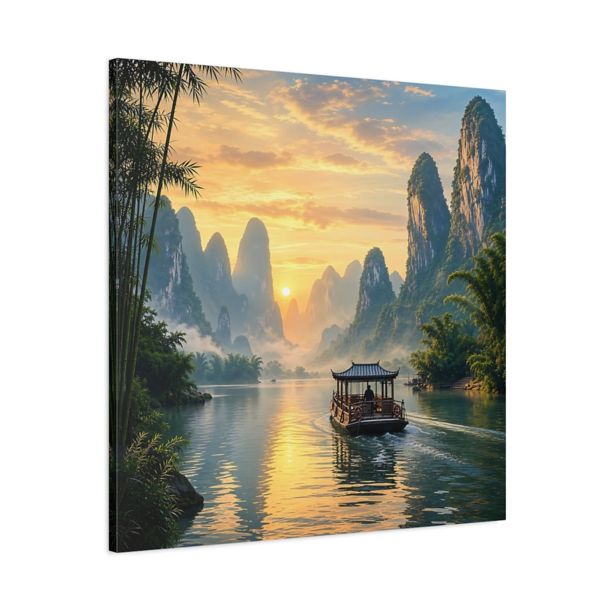 Main Mockup. Nature Karst Mountains Orange And Green Landscape shown as stretched canvas wall art