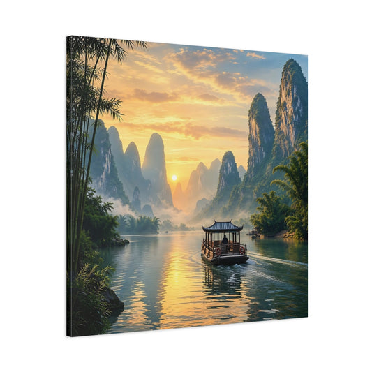 Main Mockup. Nature Karst Mountains Orange And Green Landscape shown as stretched canvas wall art