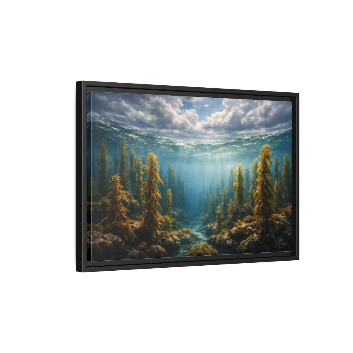 Side Mockup 3. Nature Kelp Forest Underwater Kelp Blue shown as stretched canvas wall art