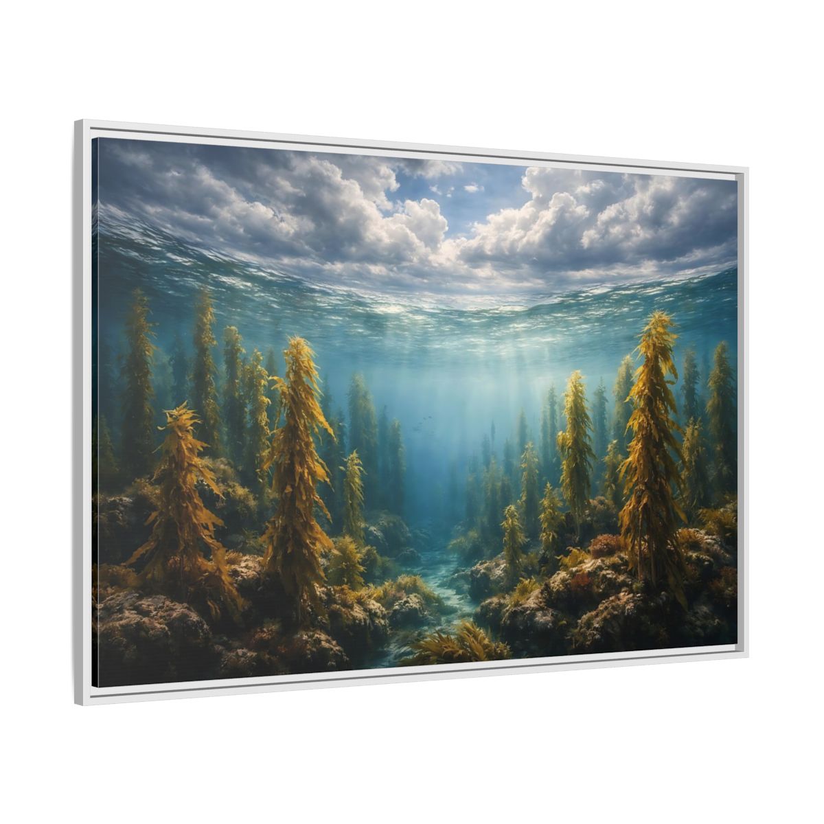 Side Mockup 7. Nature Kelp Forest Underwater Kelp Blue shown as stretched canvas wall art