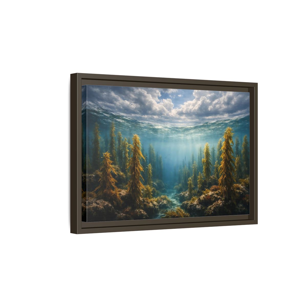 Side Mockup 5. Nature Kelp Forest Underwater Kelp Blue shown as stretched canvas wall art