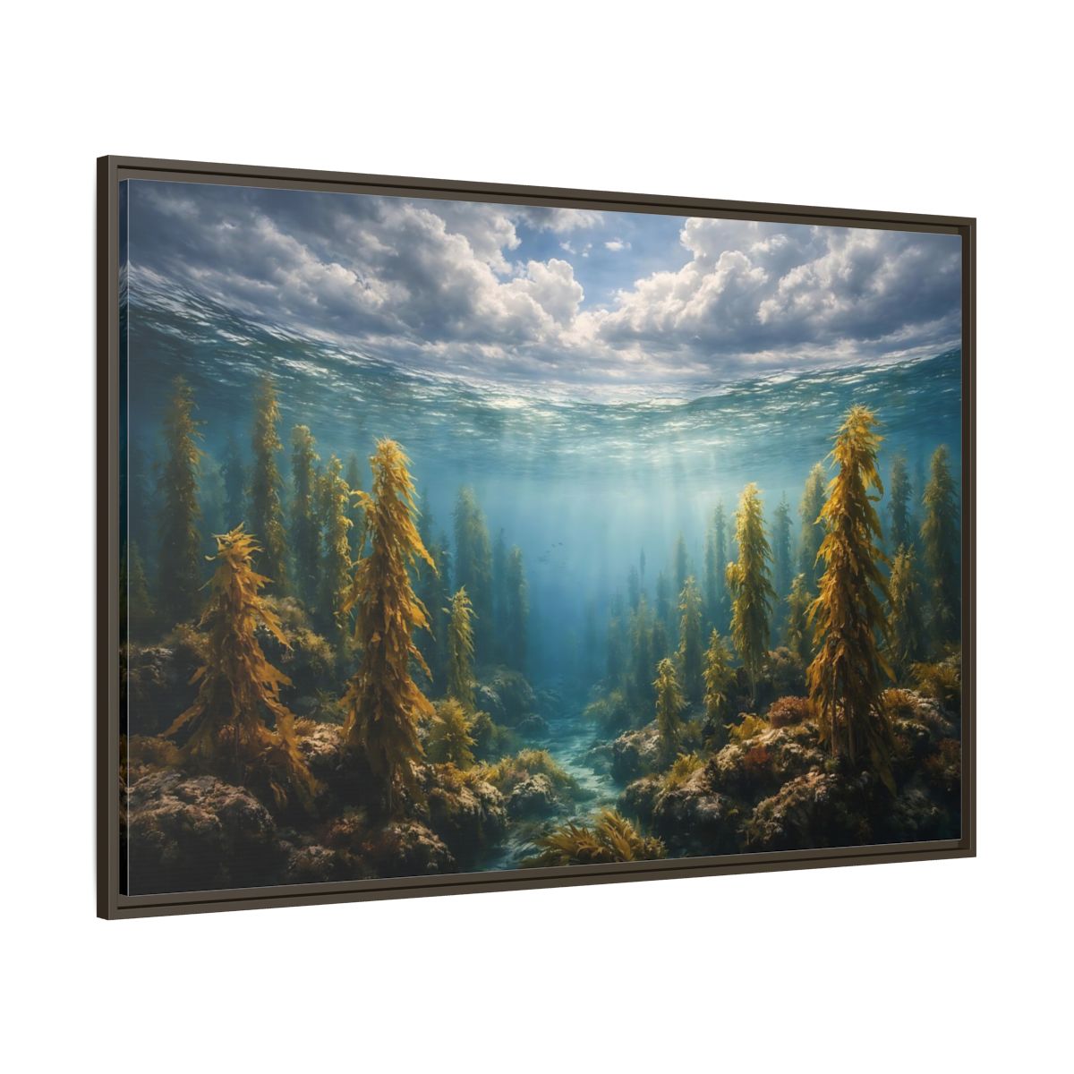 Side Mockup 8. Nature Kelp Forest Underwater Kelp Blue shown as stretched canvas wall art