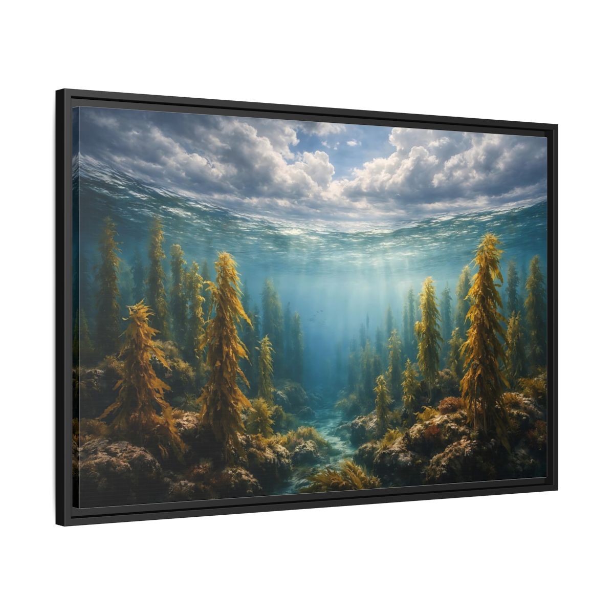 Side Mockup 13. Nature Kelp Forest Underwater Kelp Blue shown as stretched canvas wall art