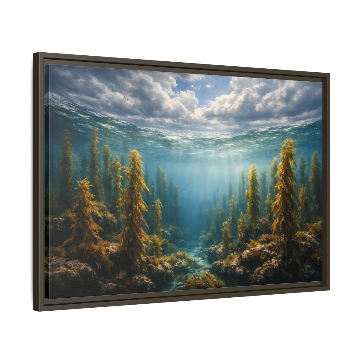 Side Mockup 11. Nature Kelp Forest Underwater Kelp Blue shown as stretched canvas wall art