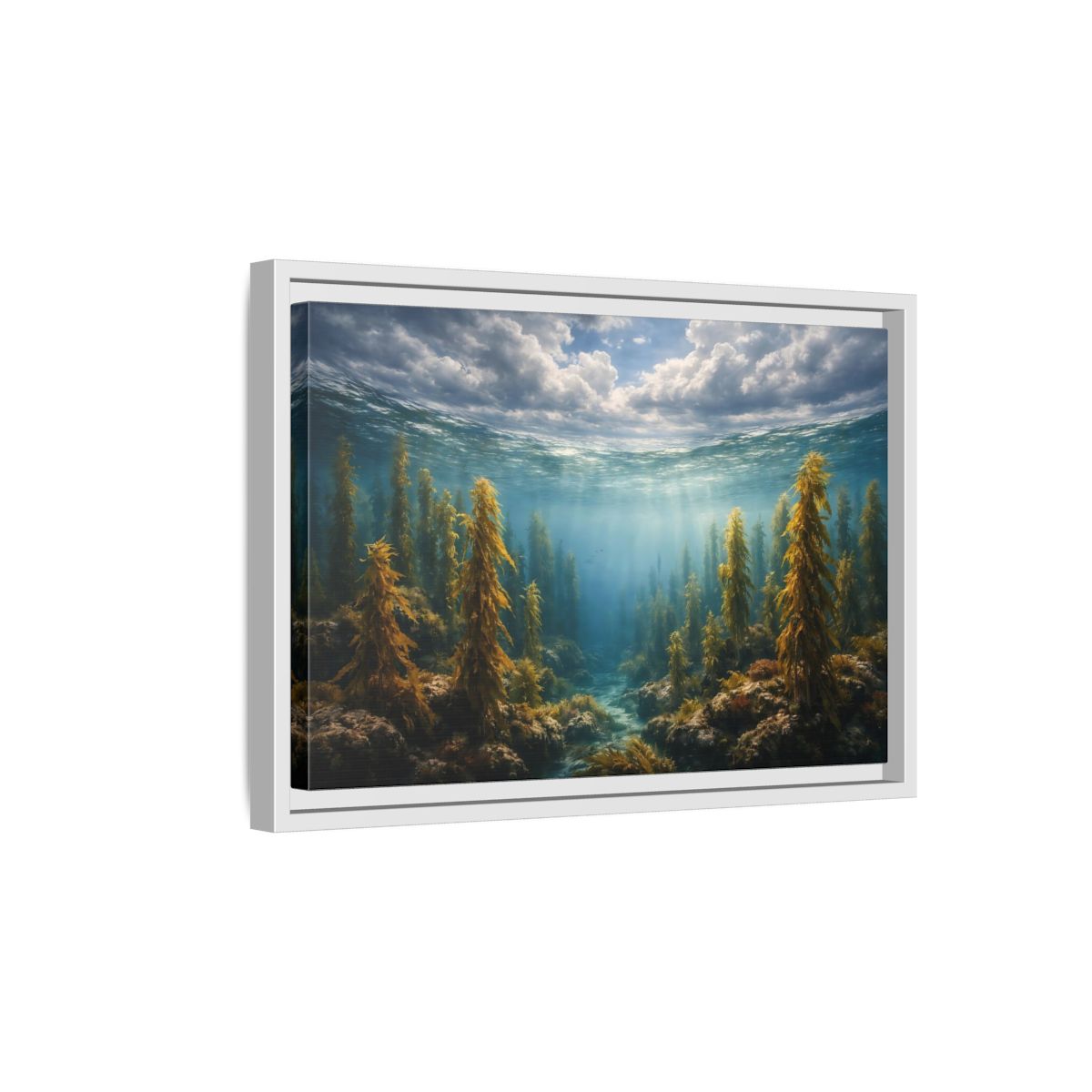 Side Mockup 4. Nature Kelp Forest Underwater Kelp Blue shown as stretched canvas wall art