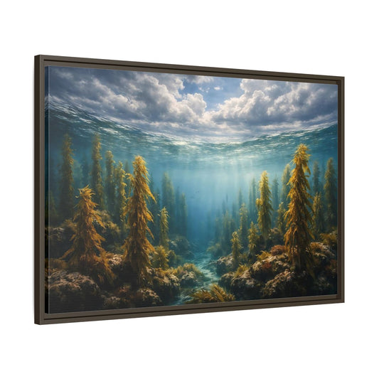 Main Mockup. Nature Kelp Forest Underwater Kelp Blue shown as stretched canvas wall art