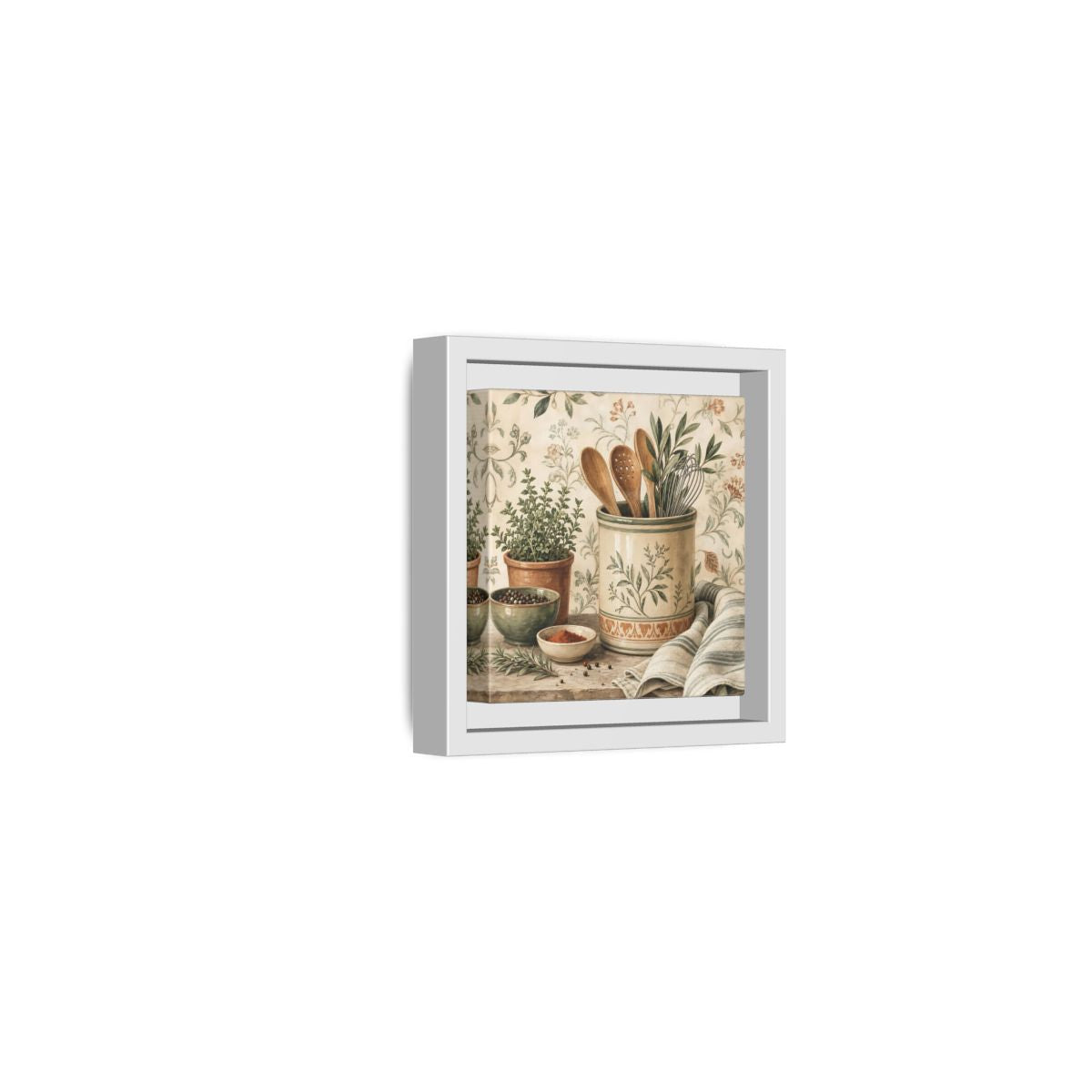 Side Mockup 22. Nature Kitchen Herbs Earthy Kitchenware shown as stretched canvas wall art