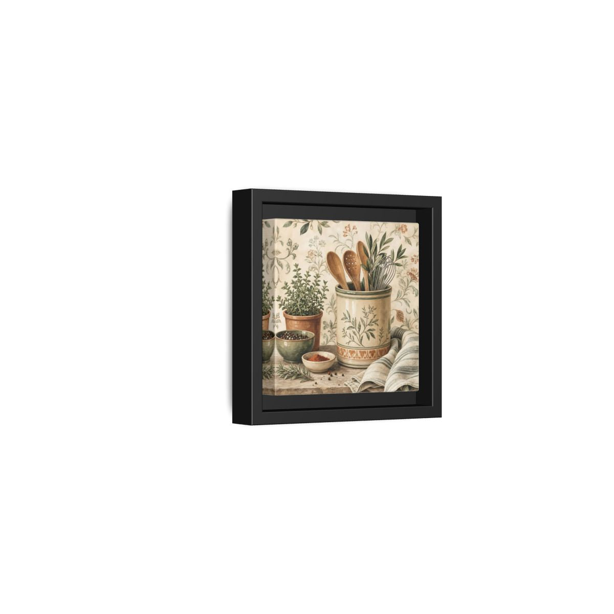 Side Mockup 24. Nature Kitchen Herbs Earthy Kitchenware shown as stretched canvas wall art