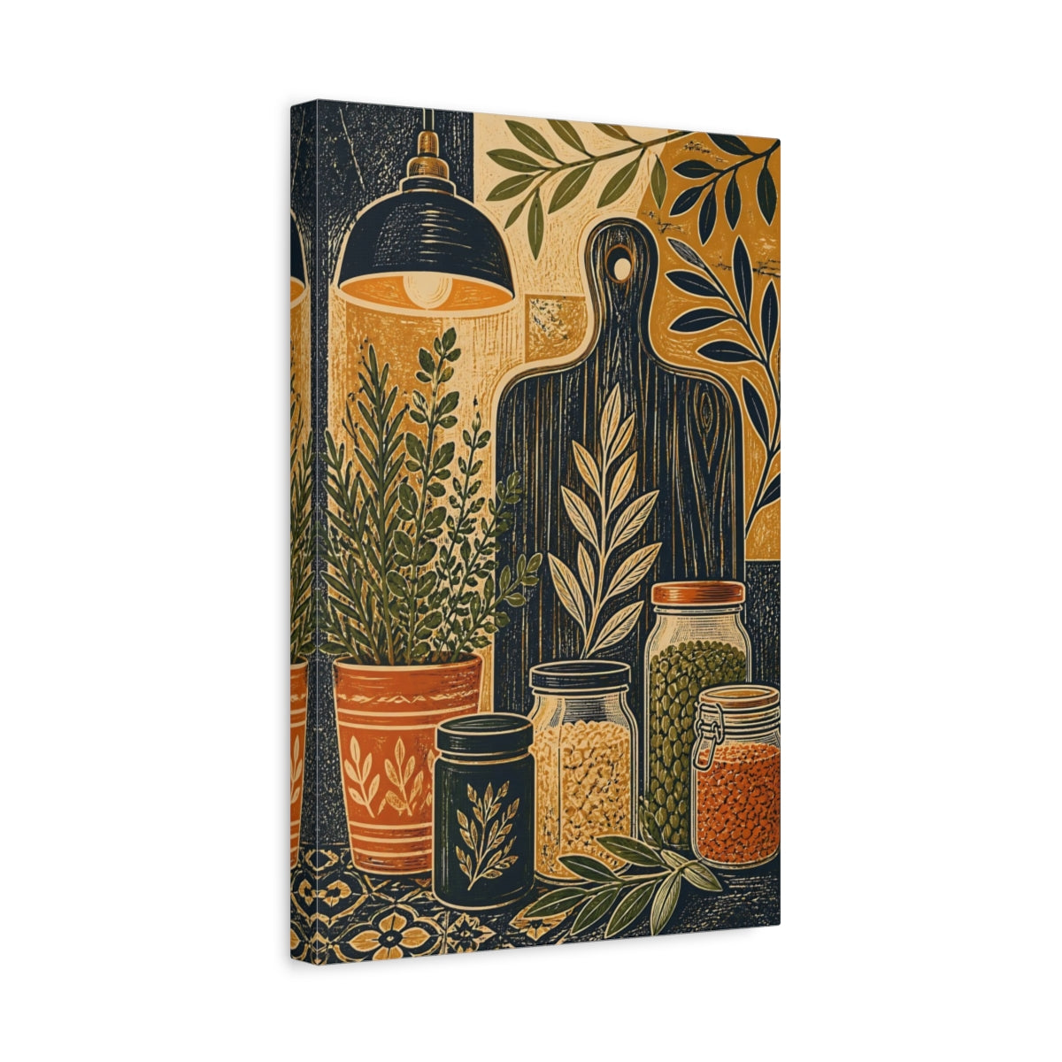 Side Mockup 4. Nature Kitchen Still Life Earthy Kitchen shown as stretched canvas wall art