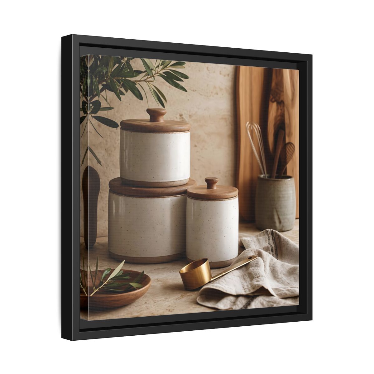 Side Mockup 32. Nature Kitchen Still Life Earthy Kitchen Decor shown as stretched canvas wall art