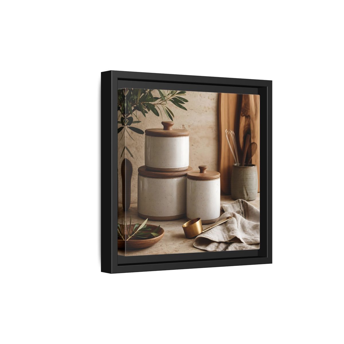 Side Mockup 21. Nature Kitchen Still Life Earthy Kitchen Decor shown as stretched canvas wall art