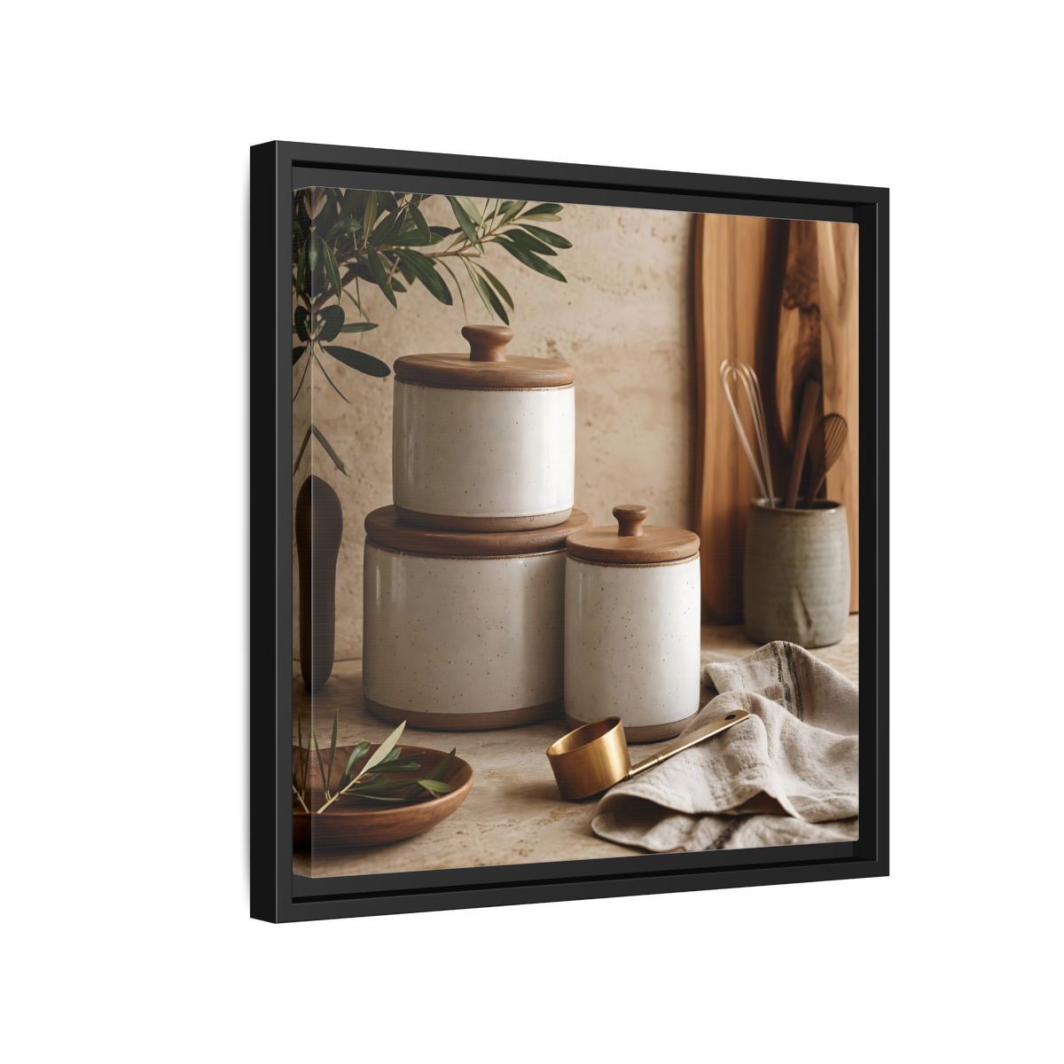 Side Mockup 15. Nature Kitchen Still Life Earthy Kitchen Decor shown as stretched canvas wall art