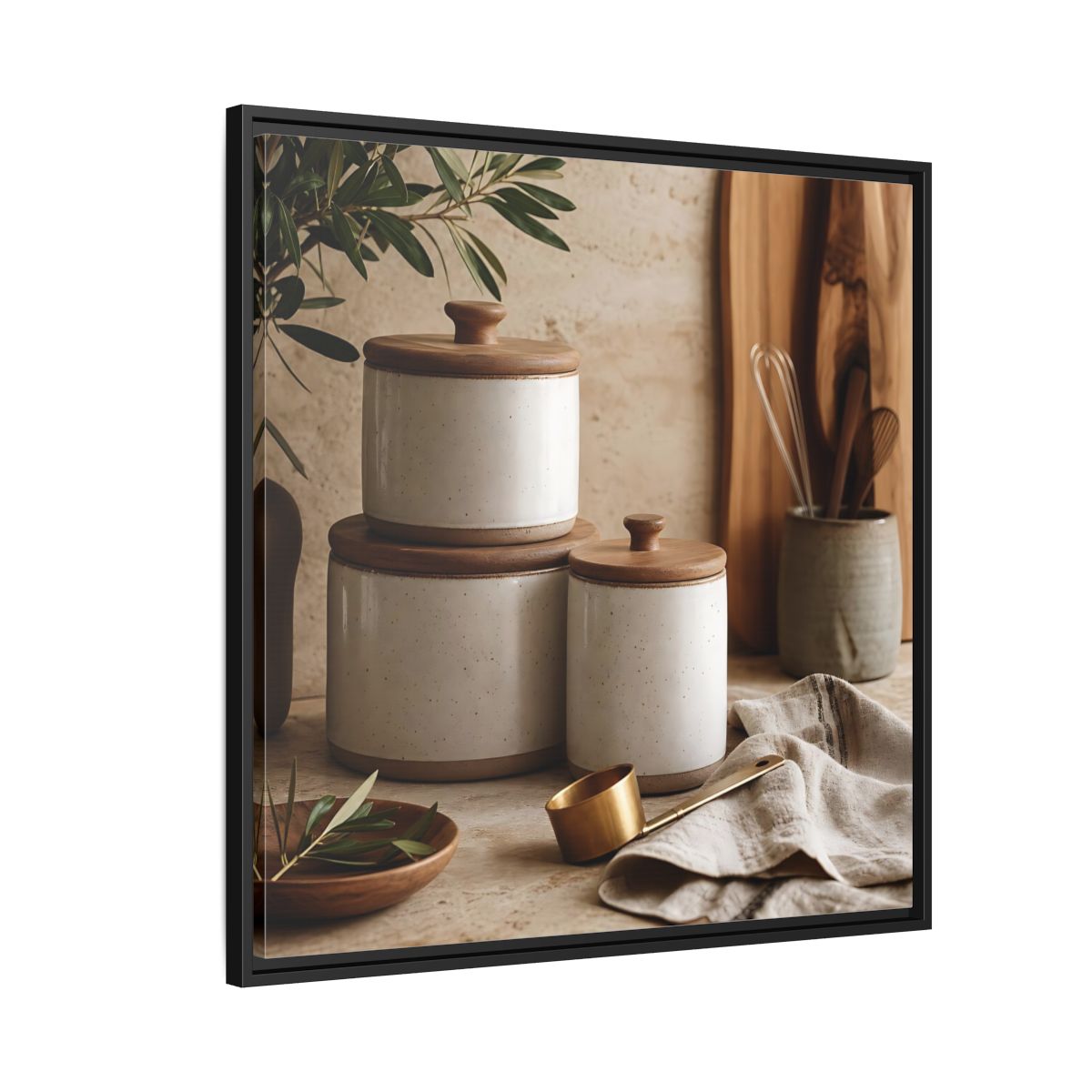 Side Mockup 9. Nature Kitchen Still Life Earthy Kitchen Decor shown as stretched canvas wall art