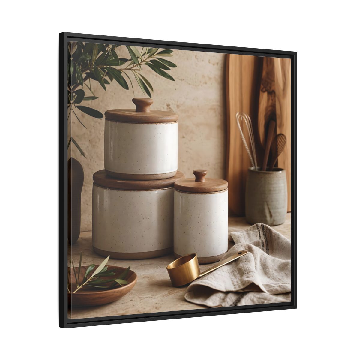 Side Mockup 30. Nature Kitchen Still Life Earthy Kitchen Decor shown as stretched canvas wall art