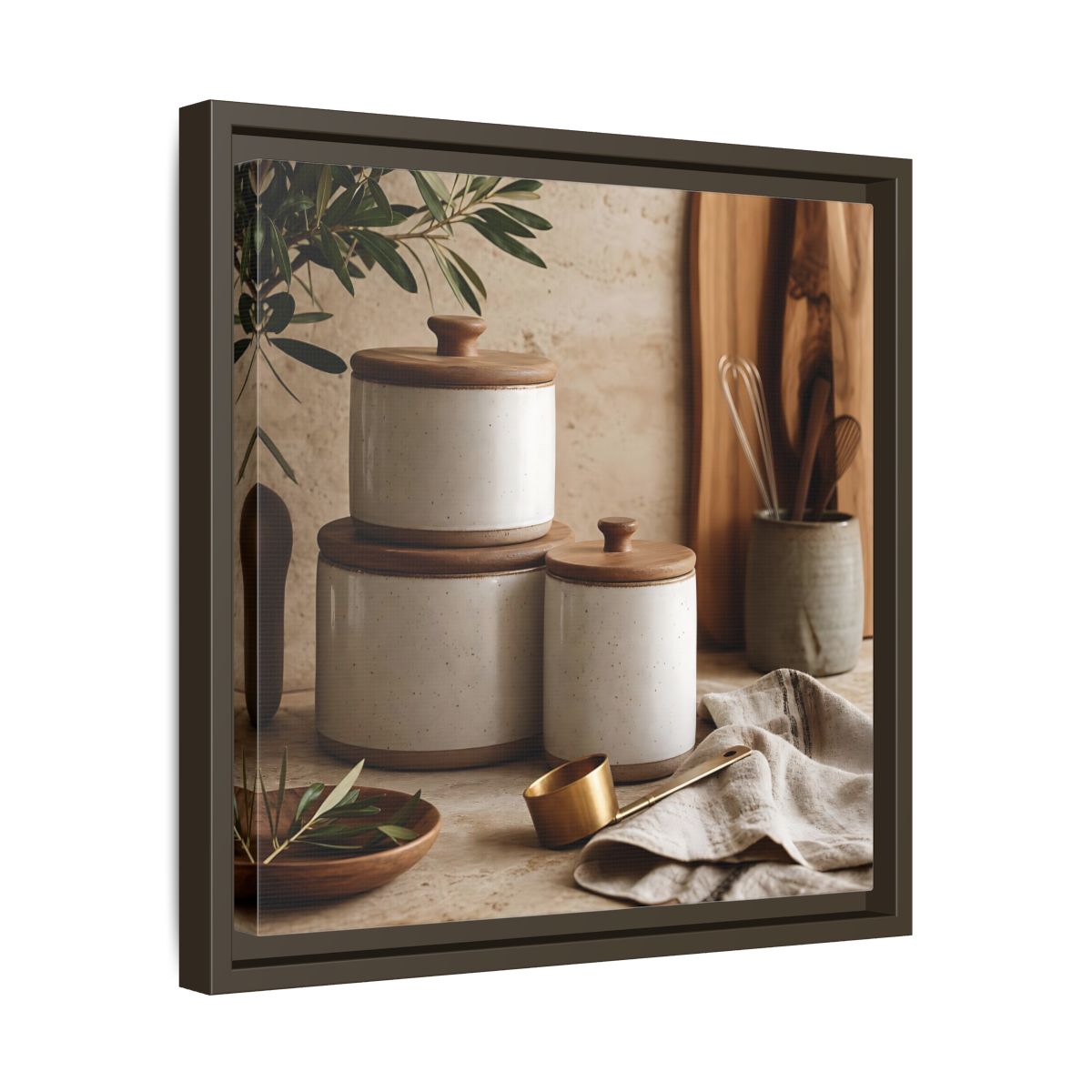 Side Mockup 29. Nature Kitchen Still Life Earthy Kitchen Decor shown as stretched canvas wall art