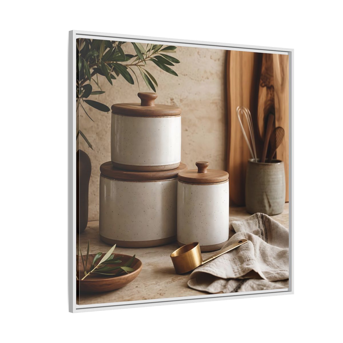 Side Mockup 4. Nature Kitchen Still Life Earthy Kitchen Decor shown as stretched canvas wall art