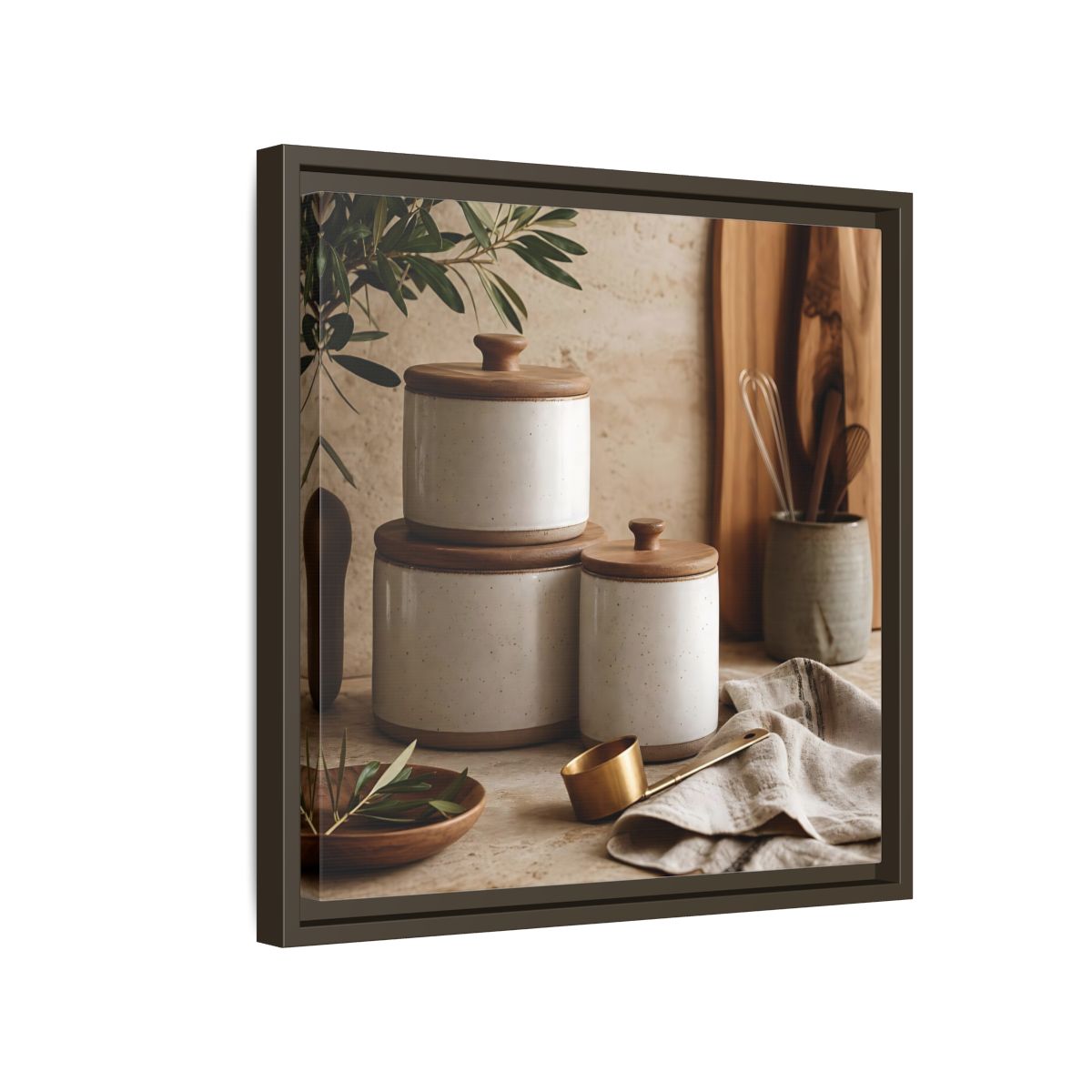 Side Mockup 14. Nature Kitchen Still Life Earthy Kitchen Decor shown as stretched canvas wall art