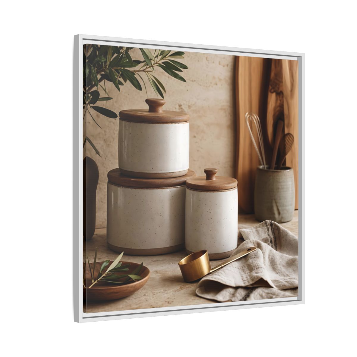 Side Mockup 7. Nature Kitchen Still Life Earthy Kitchen Decor shown as stretched canvas wall art