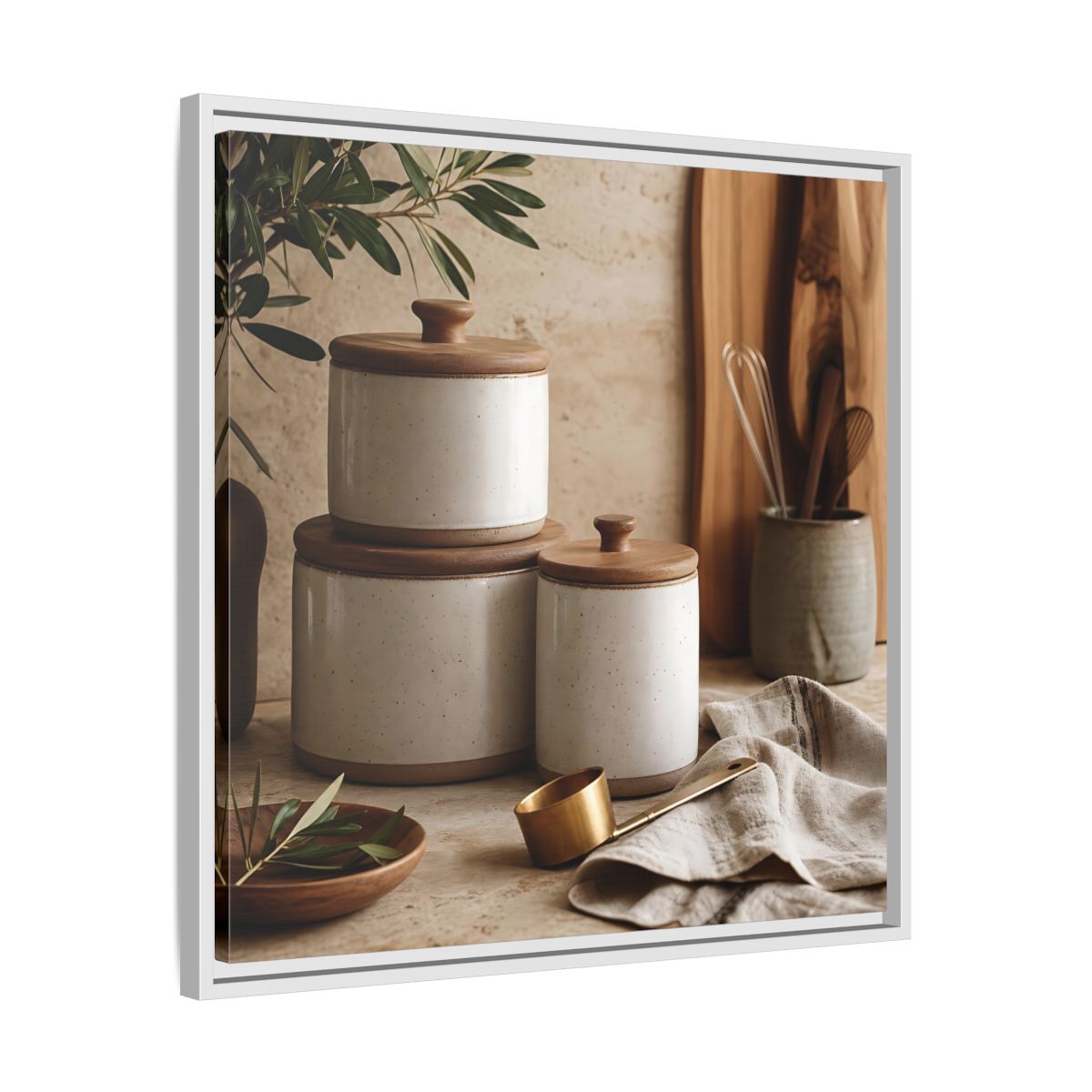 Side Mockup 26. Nature Kitchen Still Life Earthy Kitchen Decor shown as stretched canvas wall art