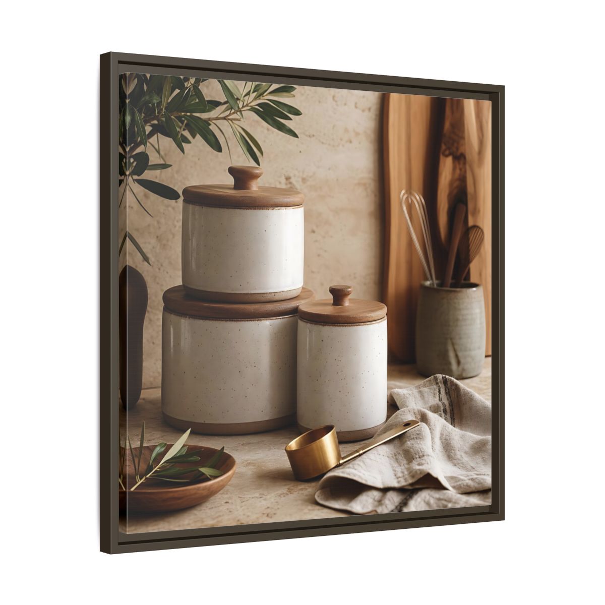 Side Mockup 27. Nature Kitchen Still Life Earthy Kitchen Decor shown as stretched canvas wall art