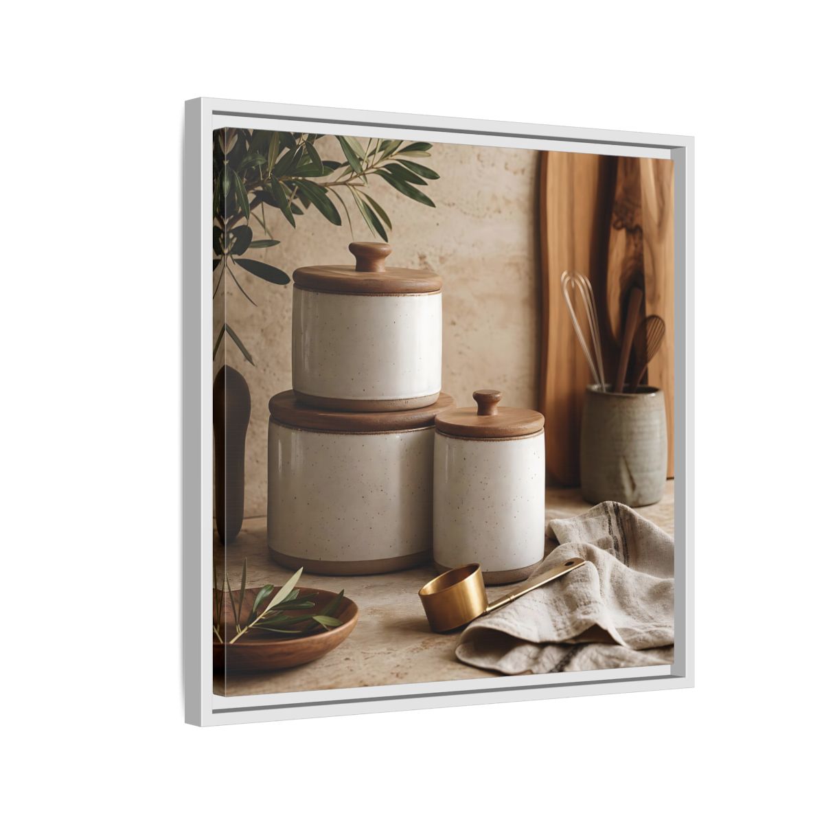 Side Mockup 10. Nature Kitchen Still Life Earthy Kitchen Decor shown as stretched canvas wall art