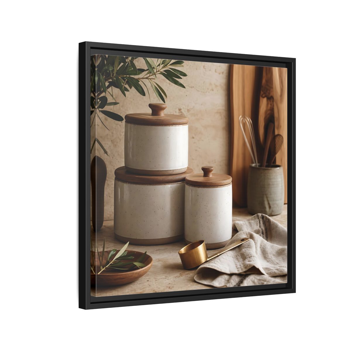 Side Mockup 12. Nature Kitchen Still Life Earthy Kitchen Decor shown as stretched canvas wall art